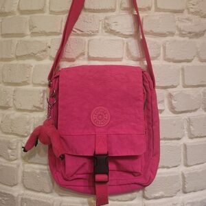 Kipling Hot Pink Pauline Foldover Buckle Closure Crossbody Bag
